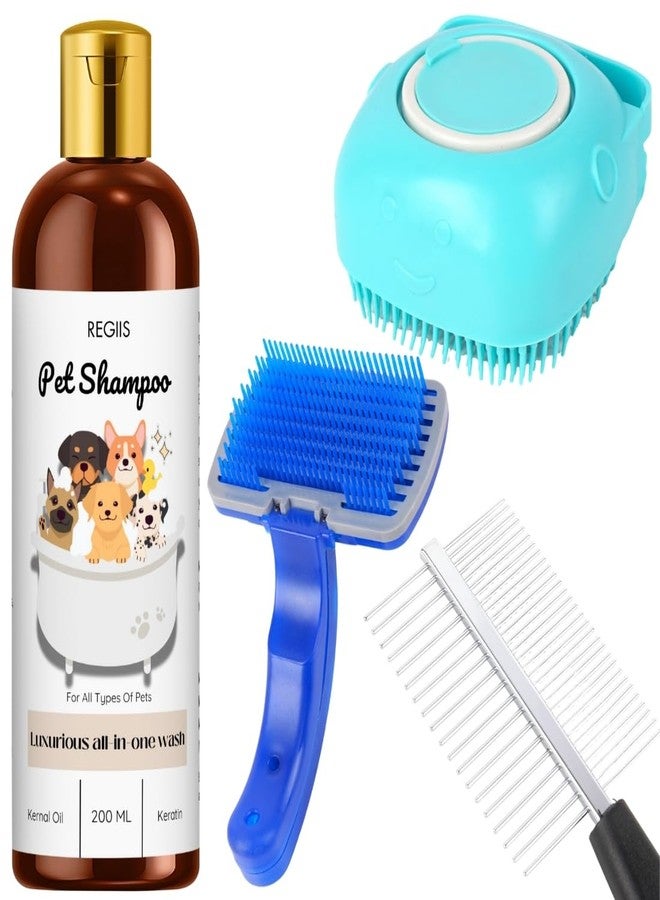 Regiis Pet Shampoo Set with Grooming Brushes, Luxurious All-in-One Wash for Dogs, Cats, 200ml, Includes Silicone Bath Brush, Self-Cleaning Comb(PACK OF 4) - Image 1